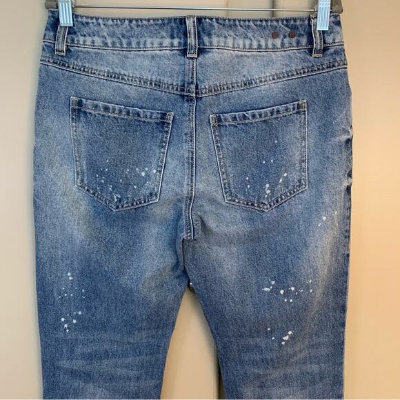 Cabi Womens Boyfriend Jeans Size 2 Distressed Straight Cropped Paint Splatter - Picture 13 of 16